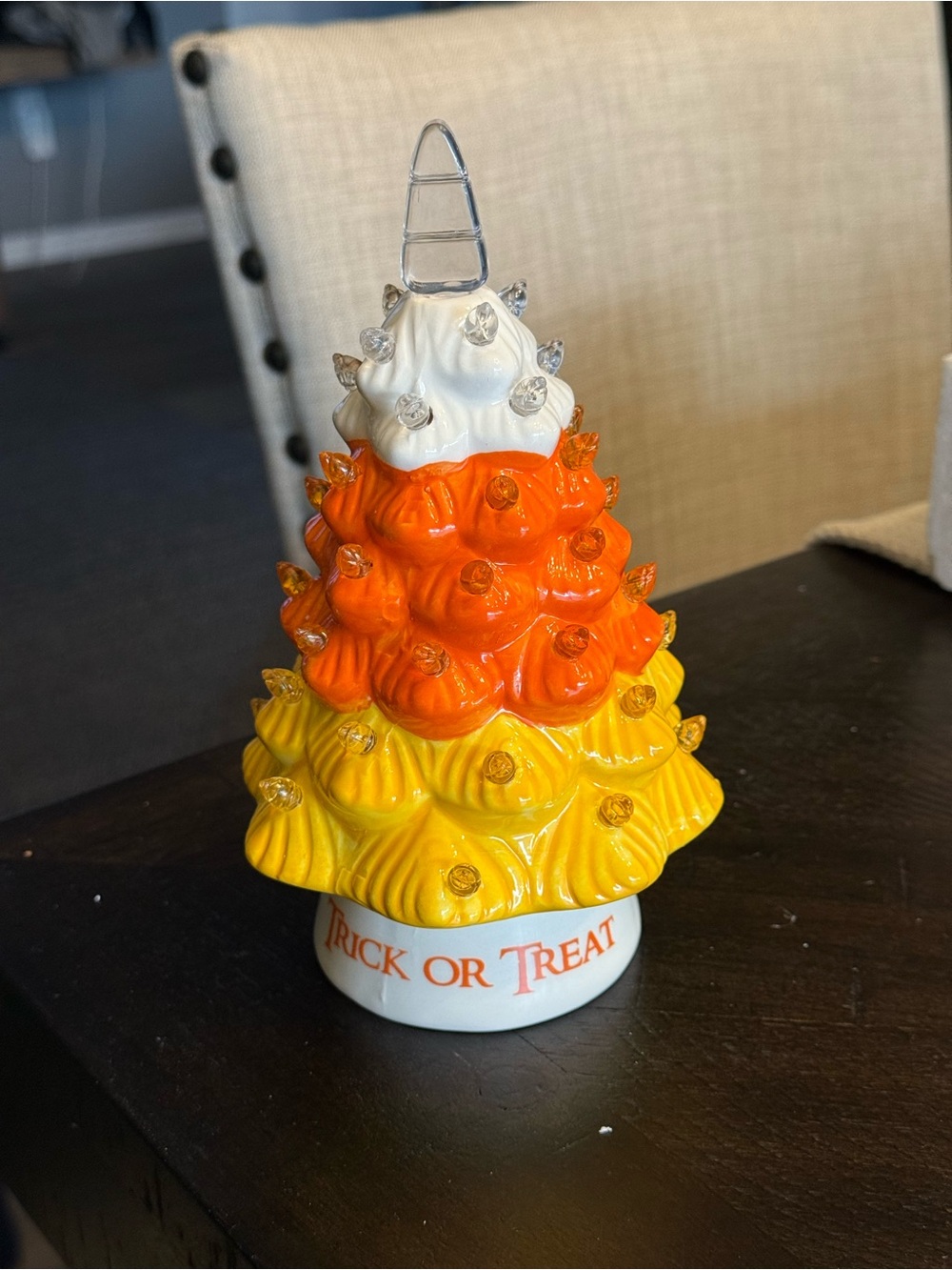 Mr. Halloween Mini Ceramic Candy Corn Light Up Trick or Trick Hallmark 5” Tree